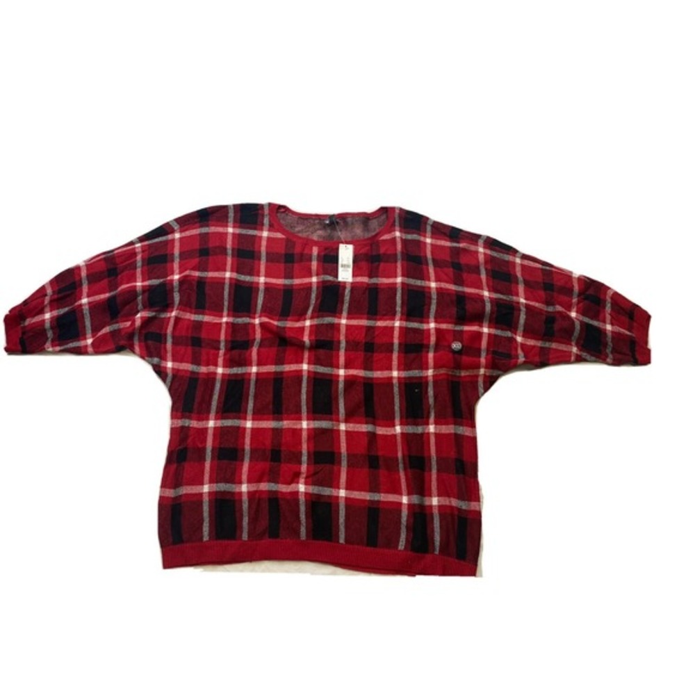 NWT New York & Company SOHO Jeans Women's Red Plaid Sweater Size XL 3/4 Sleeves‎